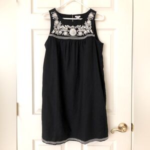 J. Crew Factory Linen Blend Sleeveless Black Dress Embroidered Yoke Size Small